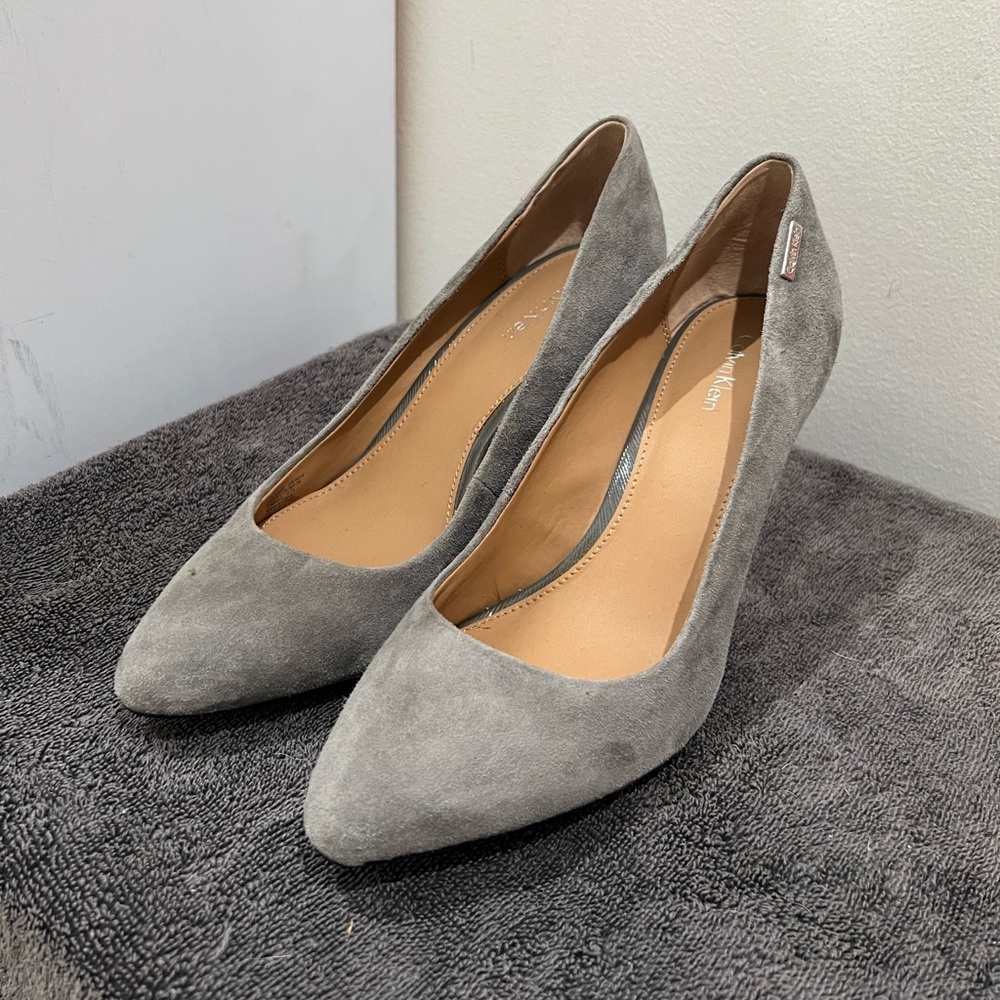 Like New Calvin Klein Gray Suede Wedged Heels
